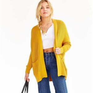 BDG Women's Cardigan Sweater S Mustard Yellow Oversized Open Front Knit Pockets